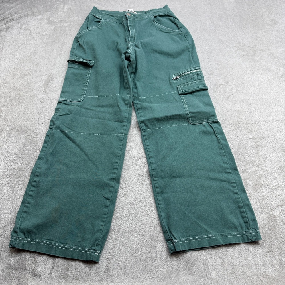 Rachel Paige Cargo Pants Women's S Green Contrast Stitch Wide Leg Streetwear Y2K